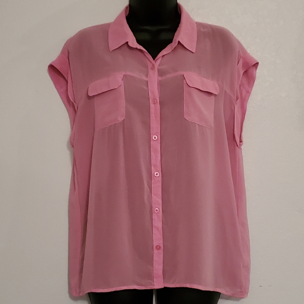Pink Sheer Button-Up Women's Top